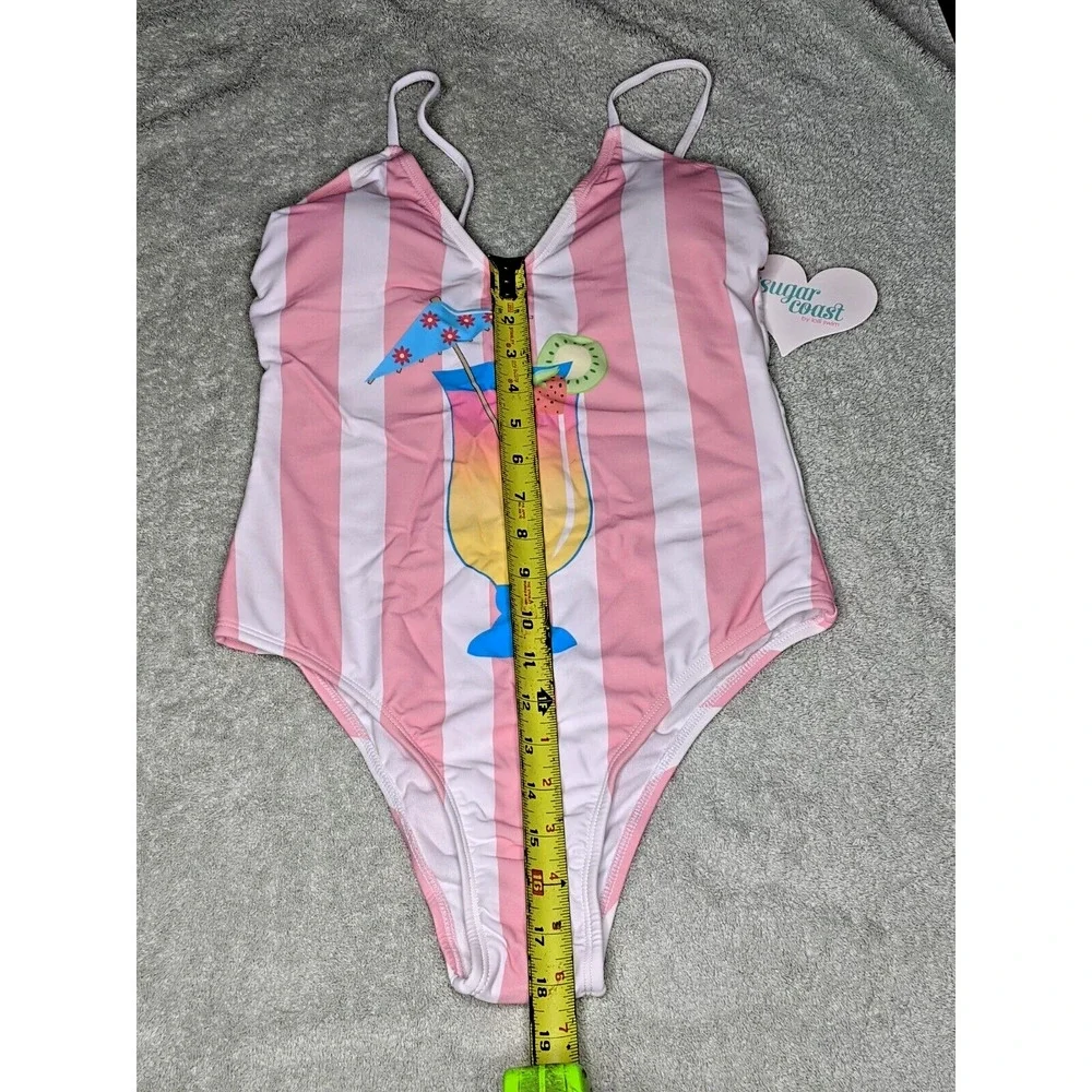 NEW Lolli Swimsuit SMALL One Piece Tank Tropical Drink Pink White NEW